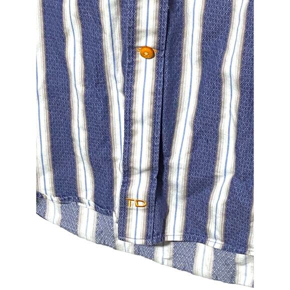 Thomas Dean Blue White Striped Button Down Shirt Mens M Flip Cuff Preppy Office - Picture 6 of 6
